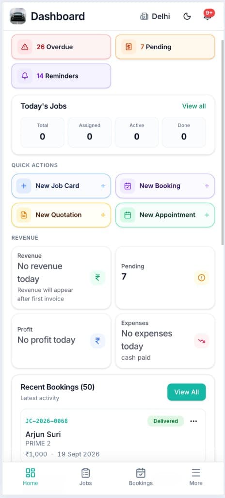 MY DETAIL OS workshop mobile dashboard